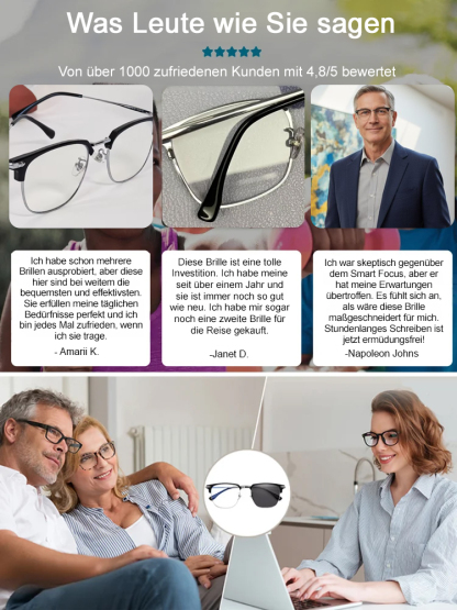 【Kein Sehtest Nötig】Adaptive Flüssigkristall Fokus Brille | Stufenlos -10 bis +10 dpt |Ultraleicht 6g | Blaulichtfilter 👓