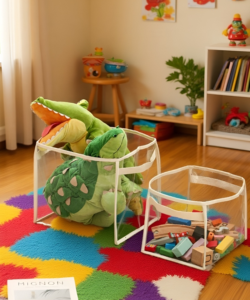 Transparente PVC-Tasche gefüllt mit Kleidung