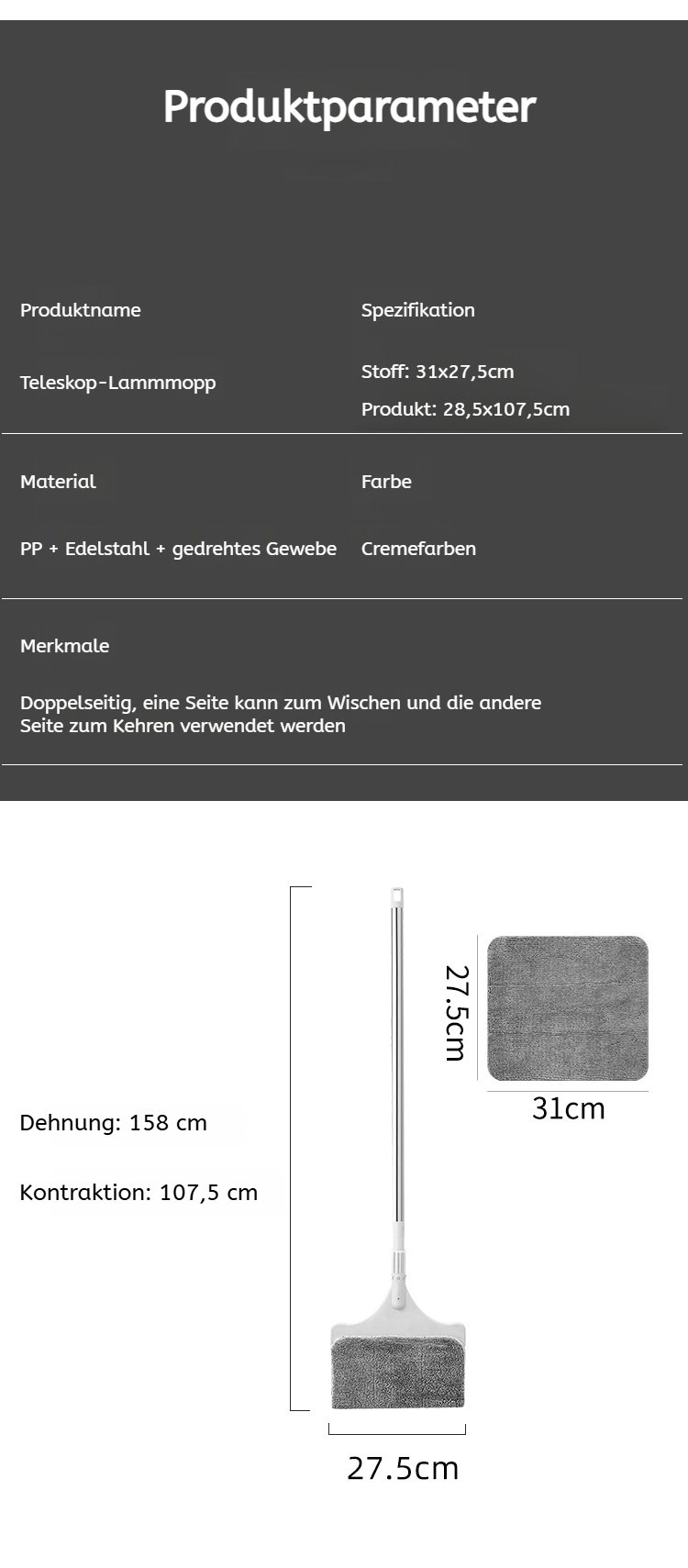 Modernes Design des 2-in-1 Faulenzer Wischmopps