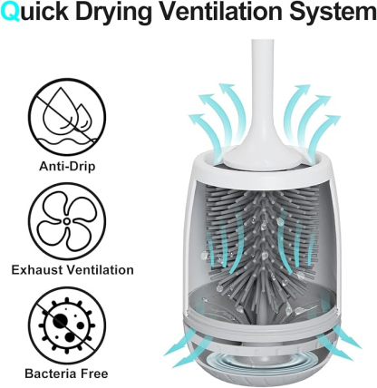 Klobürste Silikon, mit Schnell Trocknendem St?nder und Auslaufsicherer Basis, WC-Bürste Silikon Sauber Ohne Tote Ecken, Klobürstenhalter Wandmontage & Stehen