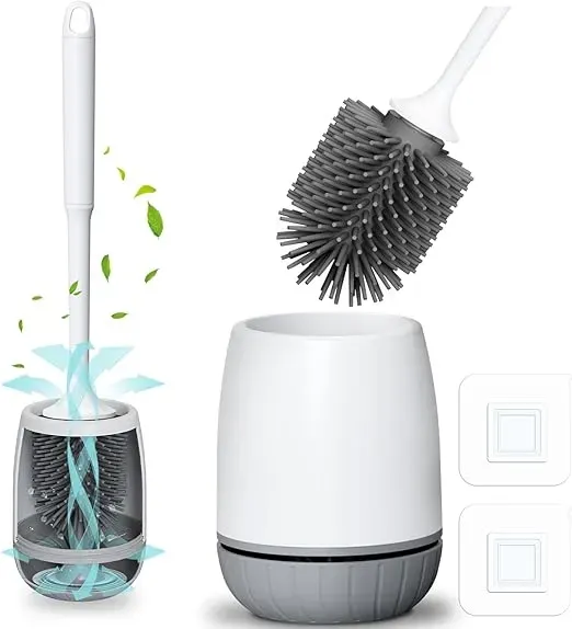 Klobürste Silikon, mit Schnell Trocknendem St?nder und Auslaufsicherer Basis, WC-Bürste Silikon Sauber Ohne Tote Ecken, Klobürstenhalter Wandmontage & Stehen