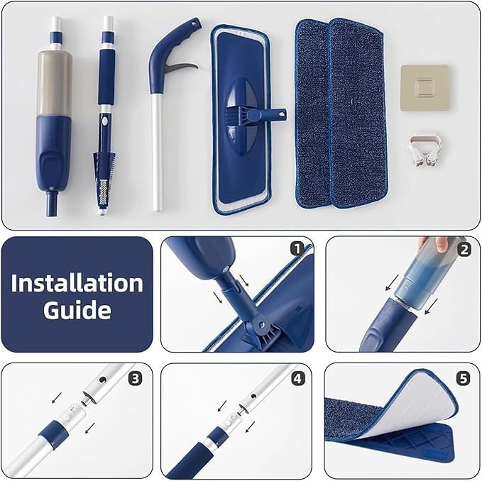Bodenwischer mit Sprühfunktion，360 Grad Rotierender Sprühwischer mit 3 Waschbaren Mikrofaser Pads，500ML Wassertank，1*Mop-Halter，Wischmopp für Schnelle Reinigung Hartholz, Marmor, Laminat, Fliesen