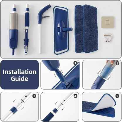 Bodenwischer mit Sprühfunktion，360 Grad Rotierender Sprühwischer mit 3 Waschbaren Mikrofaser Pads，500ML Wassertank，1*Mop-Halter，Wischmopp für Schnelle Reinigung Hartholz, Marmor, Laminat, Fliesen