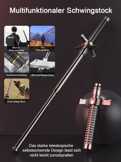 【50 % Rabatt, nur heute】 3-in-1 Notfallstab: Selbstverteidigung, Scheibenbrecher & Wanderhilfe – ausziehbar und leicht tragbar