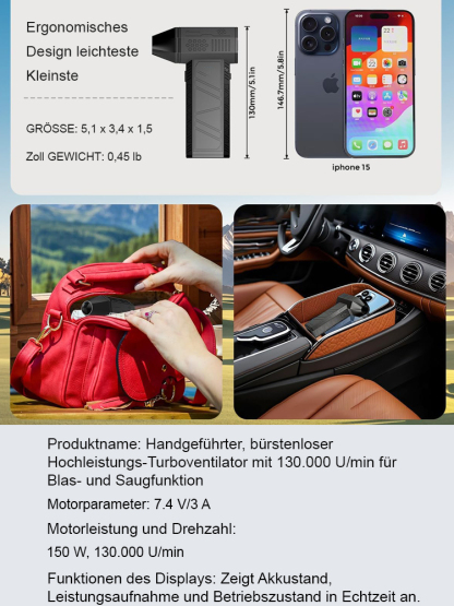 【Hunderttausend Fahrer haben gewählt】130.000 U/min Hand-Turboschneefräse: Entfernt 5 cm Schnee in 10 Sekunden, ohne Hände, beschädigt das Auto nicht, Blas- und Saugfunktion