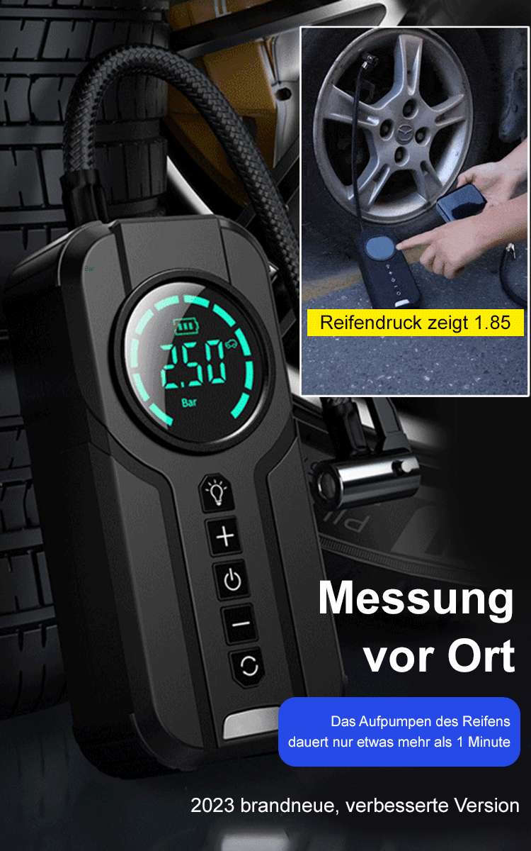 Tragbare Reifen-Notfallpumpe: 1-Minuten-Schnellbefüllung, zuverlässiger als auf den Pannendienst zu warten, bei -20℃ sorgenfrei