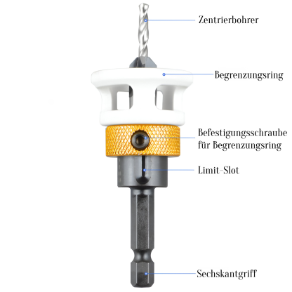 Holzbearbeitungs-Senkbohrer mit vier Schneiden, Kegellochbohrer mit Legierungskopf