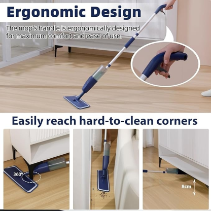 Bodenwischer mit Sprühfunktion，360 Grad Rotierender Sprühwischer mit 3 Waschbaren Mikrofaser Pads，500ML Wassertank，1*Mop-Halter，Wischmopp für Schnelle Reinigung Hartholz, Marmor, Laminat, Fliesen