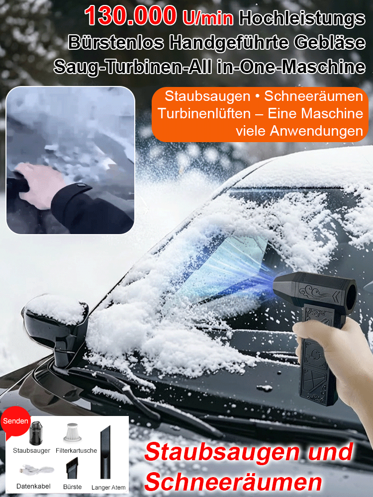 【Hunderttausend Fahrer haben gewählt】130.000 U/min Hand-Turboschneefräse: Entfernt 5 cm Schnee in 10 Sekunden, ohne Hände, beschädigt das Auto nicht, Blas- und Saugfunktion