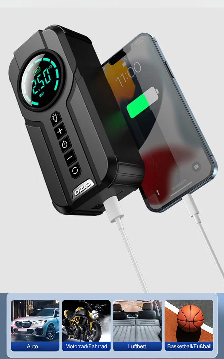 Tragbare Reifen-Notfallpumpe: 1-Minuten-Schnellbefüllung, zuverlässiger als auf den Pannendienst zu warten, bei -20℃ sorgenfrei