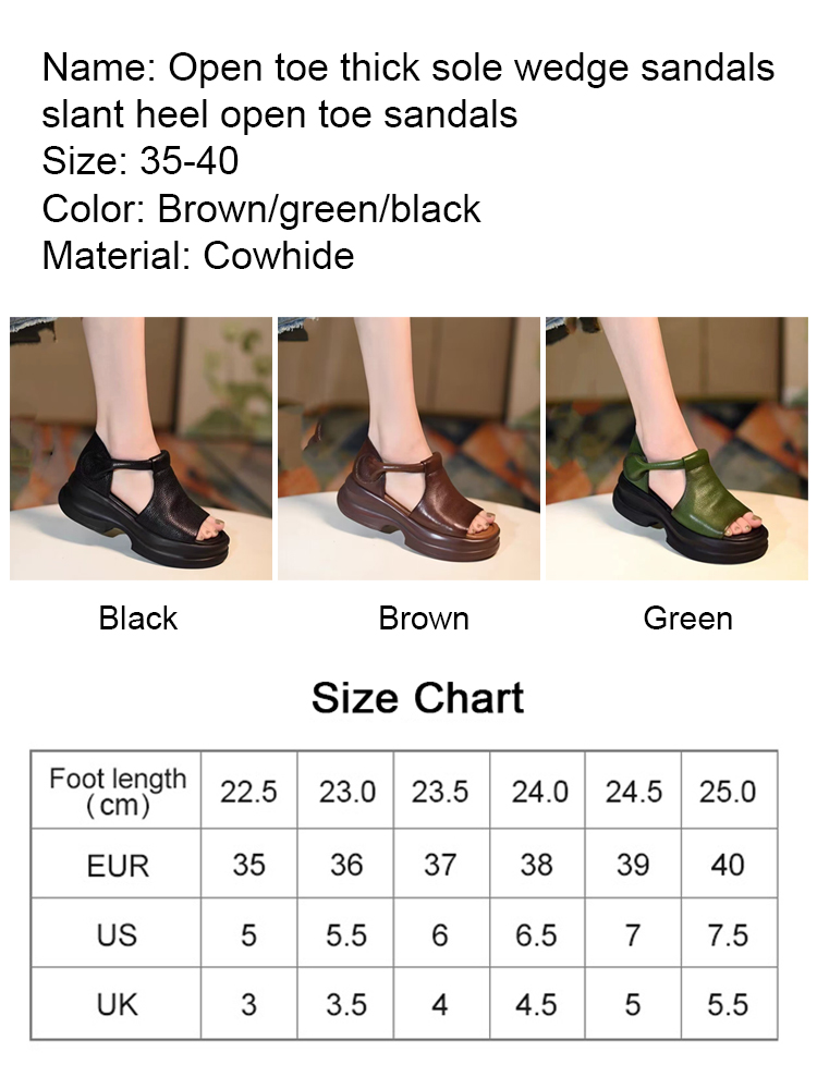 Cowhide leather upper with velcro closure and thick sole, ultra-light sandals