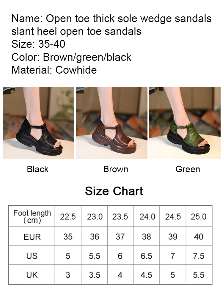 Cowhide leather upper with velcro closure and thick sole, ultra-light sandals