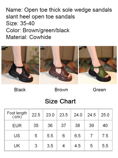 Cowhide leather upper with velcro closure and thick sole, ultra-light sandals