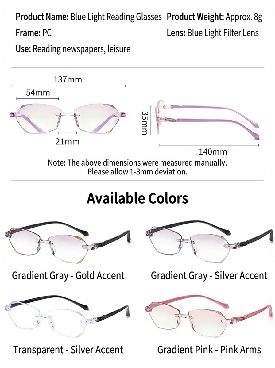 Ultra-light Integrated Smart Zoom Diamond-Cut Reading Glasses