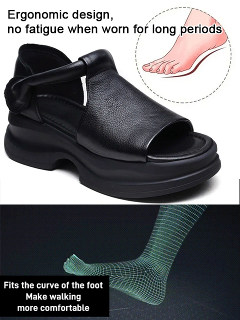 Cowhide leather upper with velcro closure and thick sole, ultra-light sandals