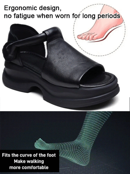 Cowhide leather upper with velcro closure and thick sole, ultra-light sandals