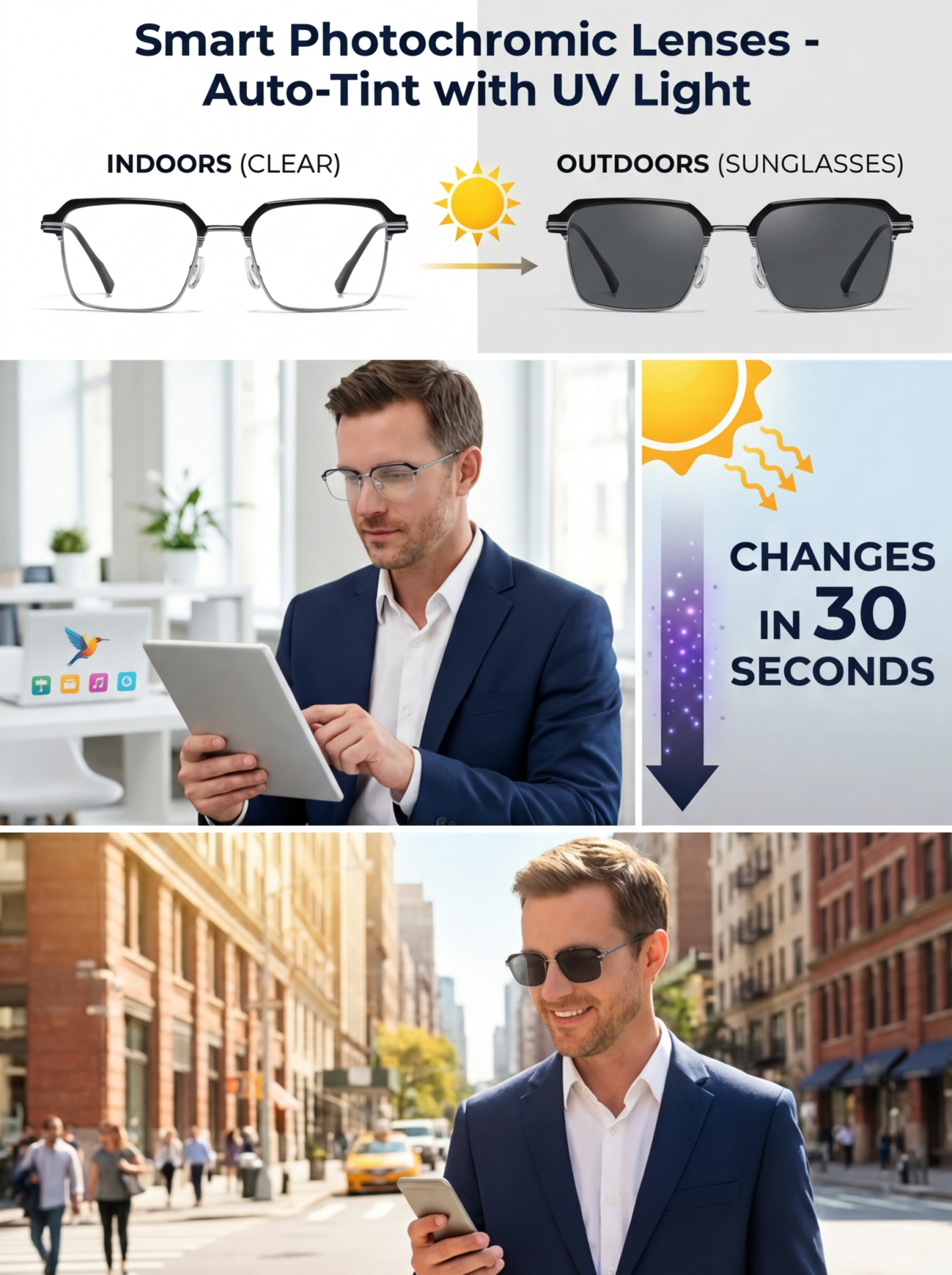 Auto Focus Photochromic Anti-Blue Light Reading Glasses