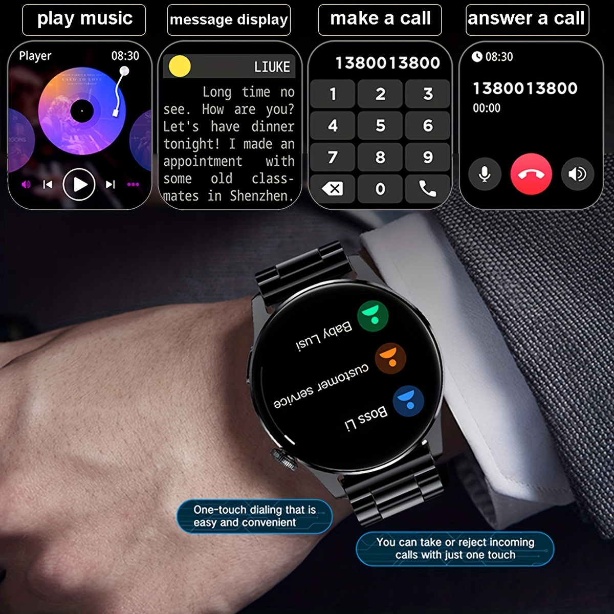 Men's Three Straps Stainless Steel Strap Business Smart Watch With Calling, Music Playing, Heart Rat