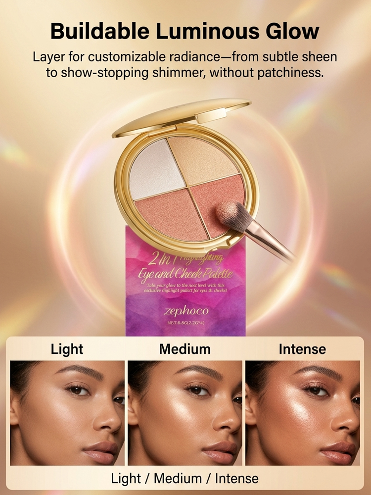Zephoco Portable Eye & Cheek Highlight Palette - All-in-One Natural Look