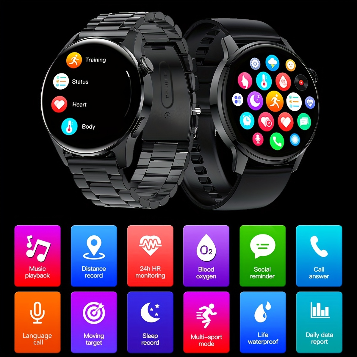 Men's Three Straps Stainless Steel Strap Business Smart Watch With Calling, Music Playing, Heart Rat