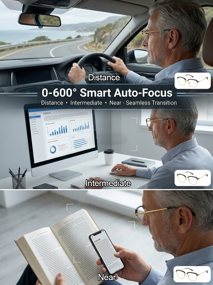 Photochromic Smart Adjustable Blue Light Blocking Reading Glasses