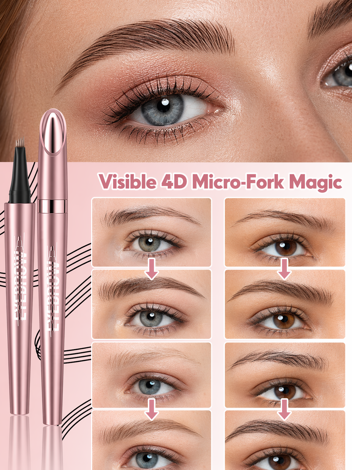 Say Goodbye to Smudging & Fading! 0.1mm Ultra-Fine Waterproof Brow Pencil Locks in Defined Brows for 24 Hours