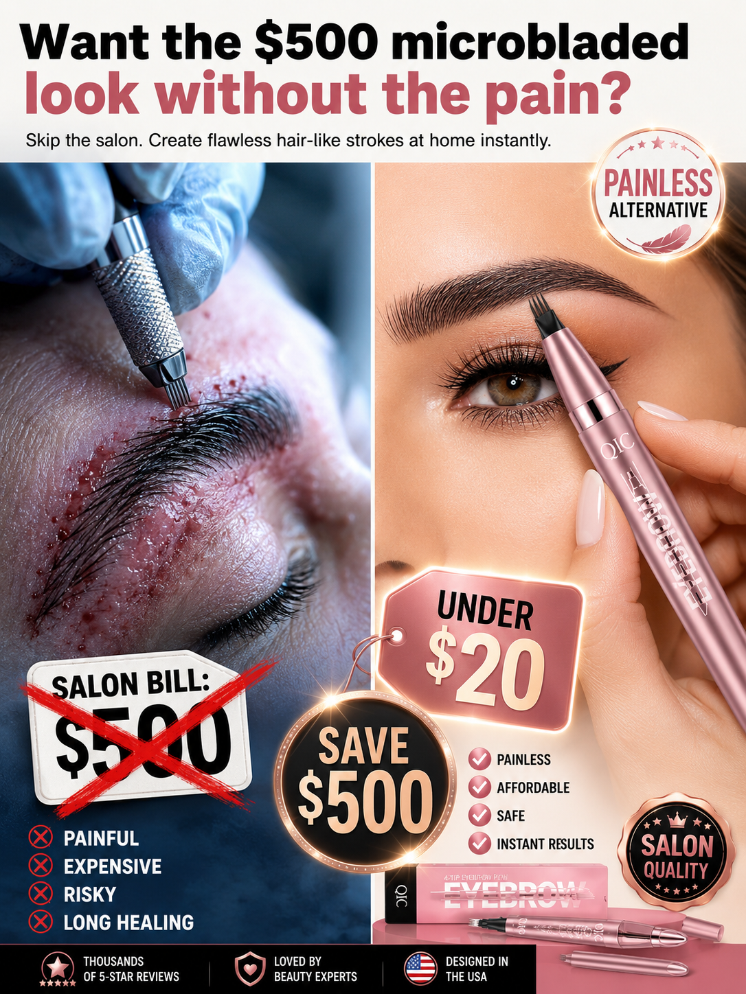 Say Goodbye to Smudging & Fading! 0.1mm Ultra-Fine Waterproof Brow Pencil Locks in Defined Brows for 24 Hours