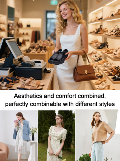 Cowhide leather upper with velcro closure and thick sole, ultra-light sandals