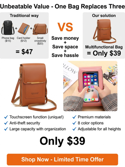 📱 Touchscreen Anti-Theft Crossbody Bag | Fits Phone/Passport | 8 Colors