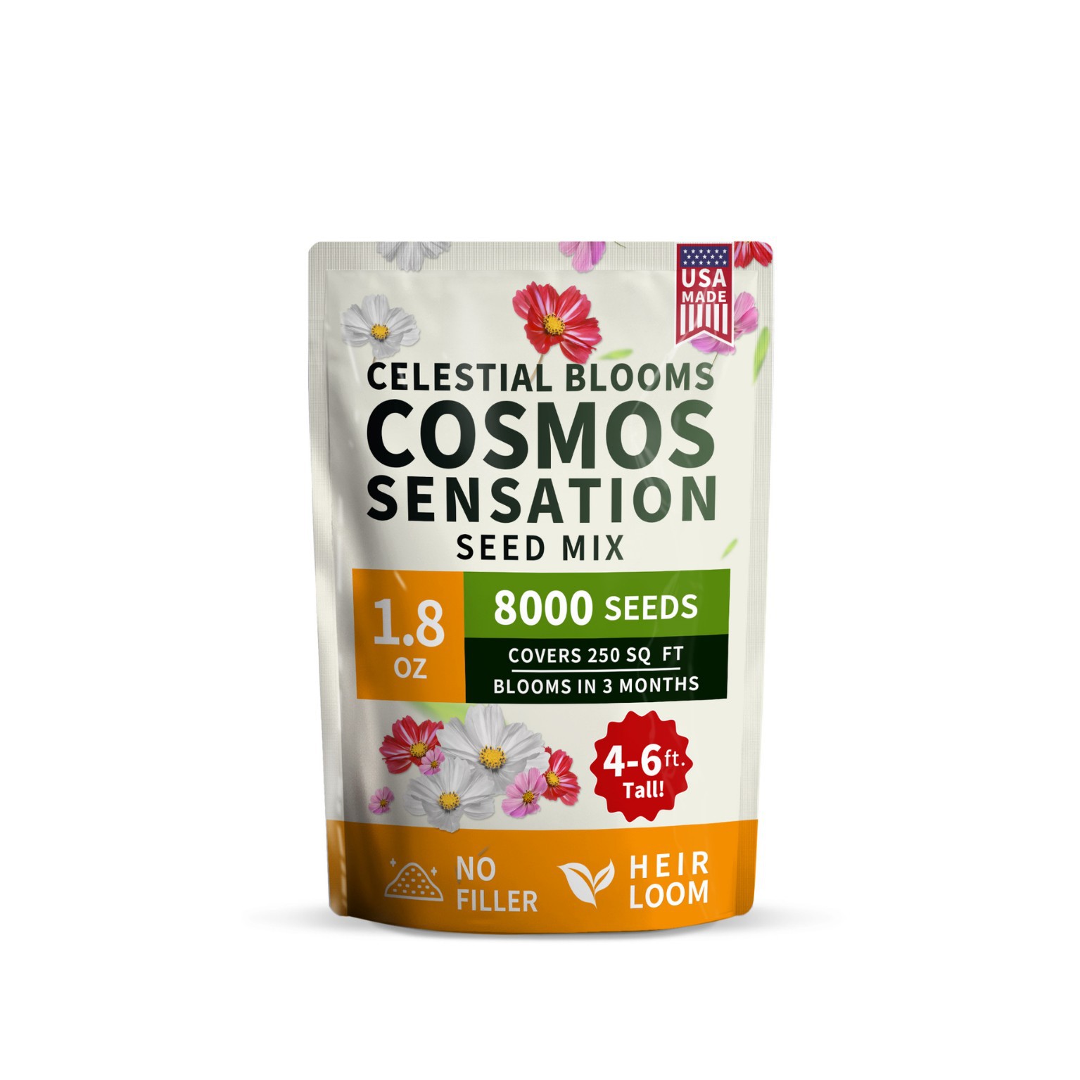 [Instant Meadow] 8000+ Heirloom Cosmos Sensation Seed Mix - Easy Grow - Covers 250 Sq Ft