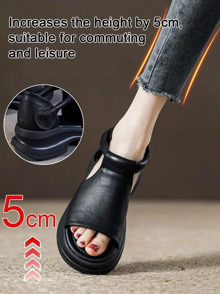 Cowhide leather upper with velcro closure and thick sole, ultra-light sandals