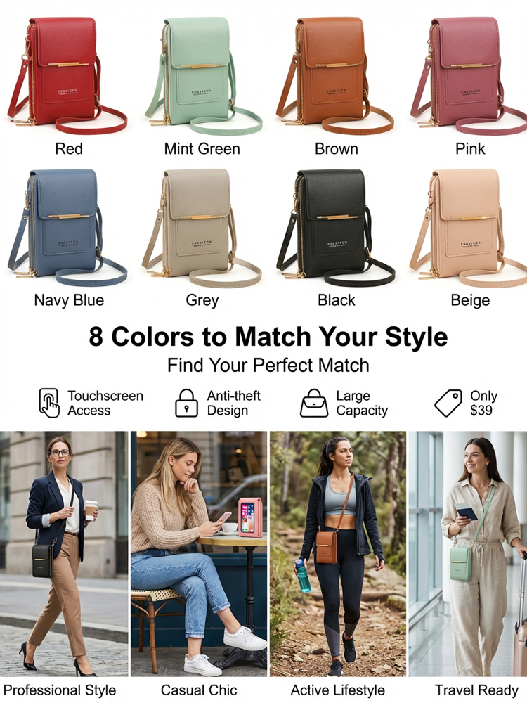 📱 Touchscreen Anti-Theft Crossbody Bag | Fits Phone/Passport | 8 Colors