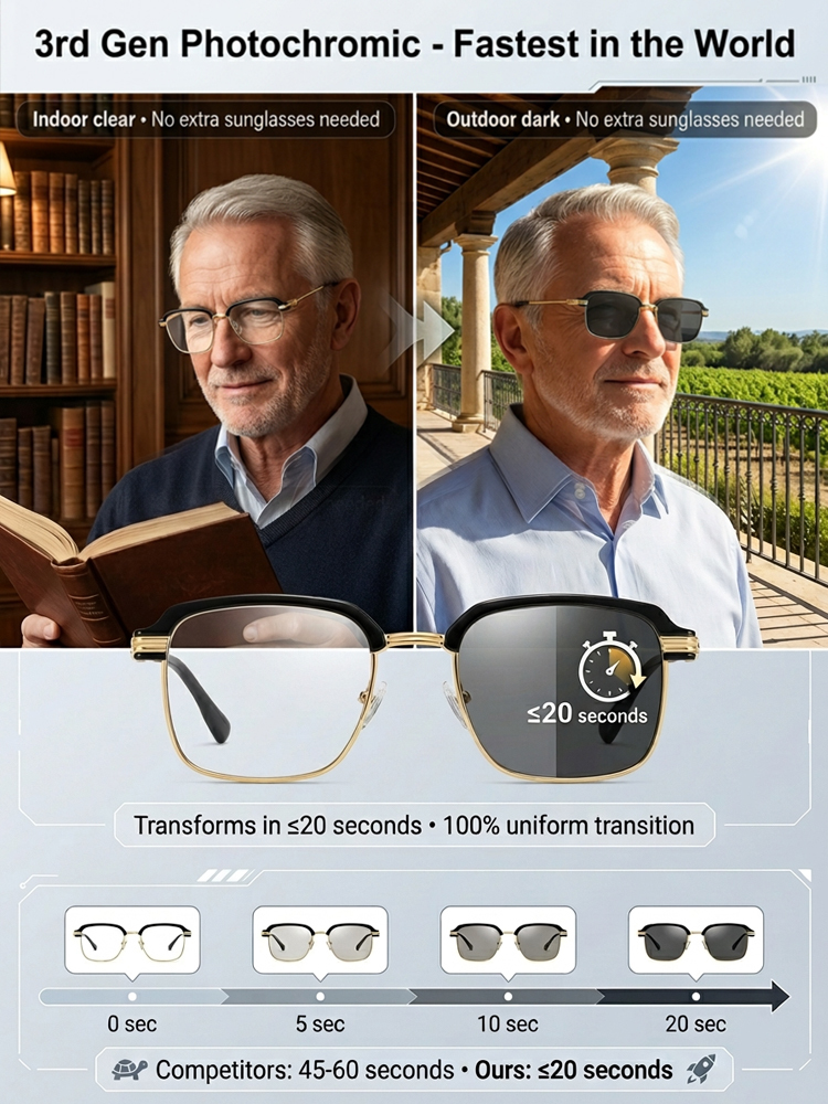 Photochromic Smart Adjustable Blue Light Blocking Reading Glasses