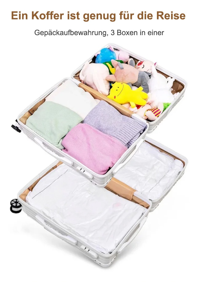 Vakuumbeutel gefüllt mit Bettwäsche und Decken