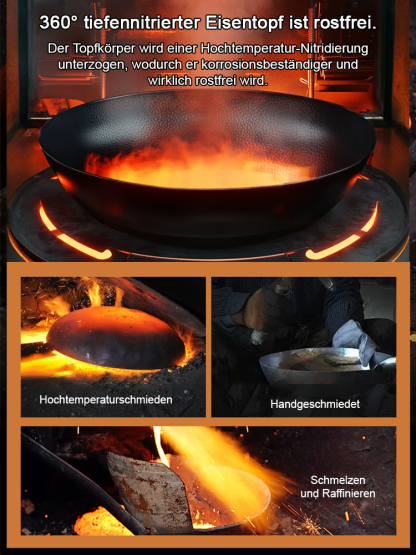 Handgeschmiedete Pfanne✨30.000 Hand-Schläge ✨Ohne chemische Beschichtung ✨Sicher & Gesund