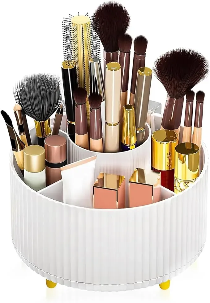 Kosmetik Make Up Organizer, 360°Drehbarer Pinsel Organizer, Lidschattenpinsel Lippenstift Etui, Aufbewahrung Kosmetik Organizers für Zimmer Decor Frisiertisch, Schlafzimmer, Bad (wei?)