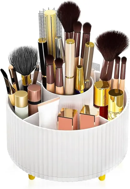 Kosmetik Make Up Organizer, 360°Drehbarer Pinsel Organizer, Lidschattenpinsel Lippenstift Etui, Aufbewahrung Kosmetik Organizers für Zimmer Decor Frisiertisch, Schlafzimmer, Bad (wei?)