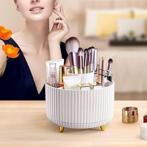 Kosmetik Make Up Organizer, 360°Drehbarer Pinsel Organizer, Lidschattenpinsel Lippenstift Etui, Aufbewahrung Kosmetik Organizers für Zimmer Decor Frisiertisch, Schlafzimmer, Bad (wei?)