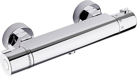 Duscharmatur Mit Thermostat, Mischbatterie Dusche Thermostat, Armatur Dusche, Brausestange mit Verbrühungsschutzventil, Chrom, Messing