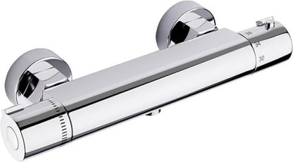 Duscharmatur Mit Thermostat, Mischbatterie Dusche Thermostat, Armatur Dusche, Brausestange mit Verbrühungsschutzventil, Chrom, Messing