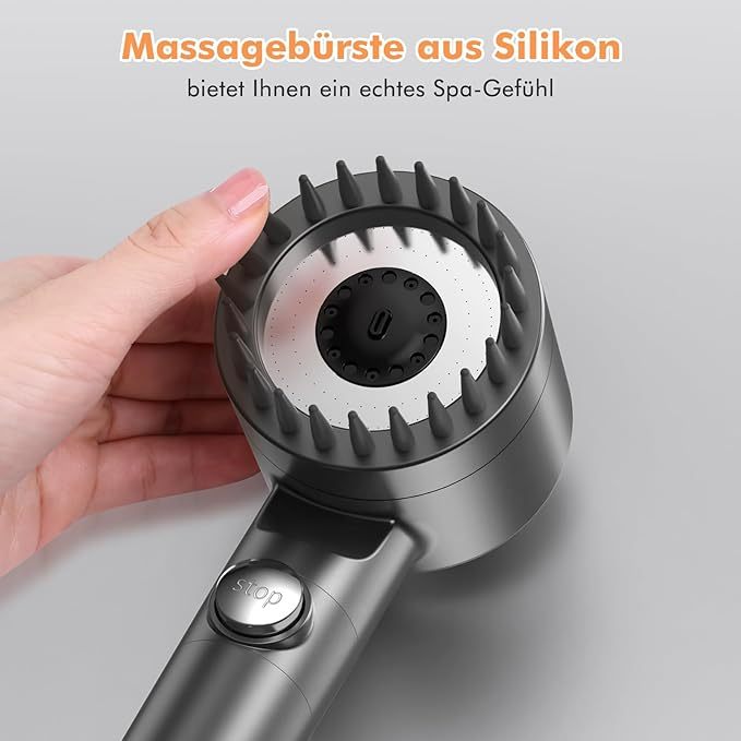 Duschkopf mit Filter  Hochdruck Handbrause mit Filtration in 15 Schichten 1,5M Schlauch 3 Strahlarten Sparduschkopf für Entfernen vom harten Wasser, Rest-Chlor, Bakterien und Schwermetall