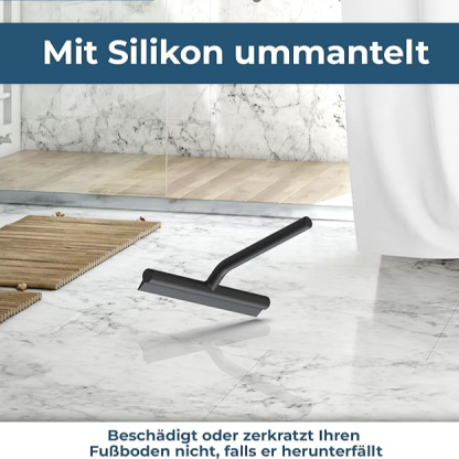 Duschabzieher - Abzieher für Dusche, Bad, Fliesen, Spiegel, Fenster - inkl. Magnet-Halterung ohne Bohren, selbstklebend - Modernes Design in edlem (21 cm, Schwarz)