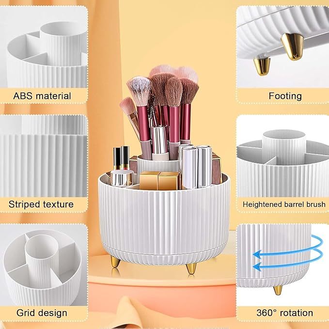 Kosmetik Make Up Organizer, 360°Drehbarer Pinsel Organizer, Lidschattenpinsel Lippenstift Etui, Aufbewahrung Kosmetik Organizers für Zimmer Decor Frisiertisch, Schlafzimmer, Bad (wei?)
