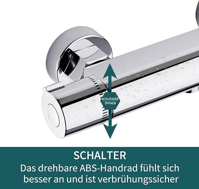 Duscharmatur Mit Thermostat, Mischbatterie Dusche Thermostat, Armatur Dusche, Brausestange mit Verbrühungsschutzventil, Chrom, Messing