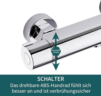 Duscharmatur Mit Thermostat, Mischbatterie Dusche Thermostat, Armatur Dusche, Brausestange mit Verbrühungsschutzventil, Chrom, Messing