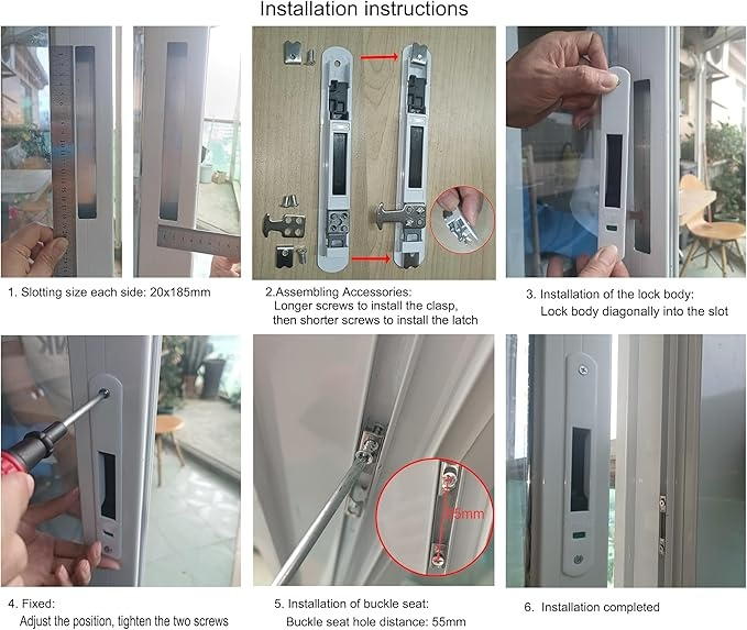 2PCS Türschloss, Schiebetür-Fenster-Hakenschloss, Schiebetür-bündiger Riegel, mobile Tür, einseitiger Schlossverschluss für Zuhause