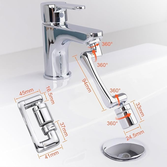 Wasserhahn Aufsatz Verl?ngerung Drehbarer 1440°, Wassersparendem Strahlregler für Küche Badezimmer, Rotierender Wasserhahn Schwenkbarer, Messing