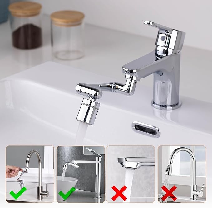 Wasserhahn Aufsatz Verl?ngerung Drehbarer 1440°, Wassersparendem Strahlregler für Küche Badezimmer, Rotierender Wasserhahn Schwenkbarer, Messing