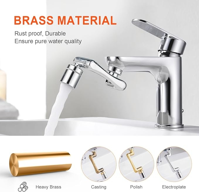 Wasserhahn Aufsatz Verl?ngerung Drehbarer 1440°, Wassersparendem Strahlregler für Küche Badezimmer, Rotierender Wasserhahn Schwenkbarer, Messing