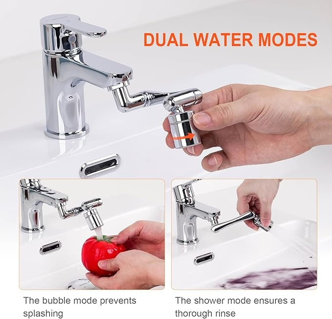 Wasserhahn Aufsatz Verl?ngerung Drehbarer 1440°, Wassersparendem Strahlregler für Küche Badezimmer, Rotierender Wasserhahn Schwenkbarer, Messing